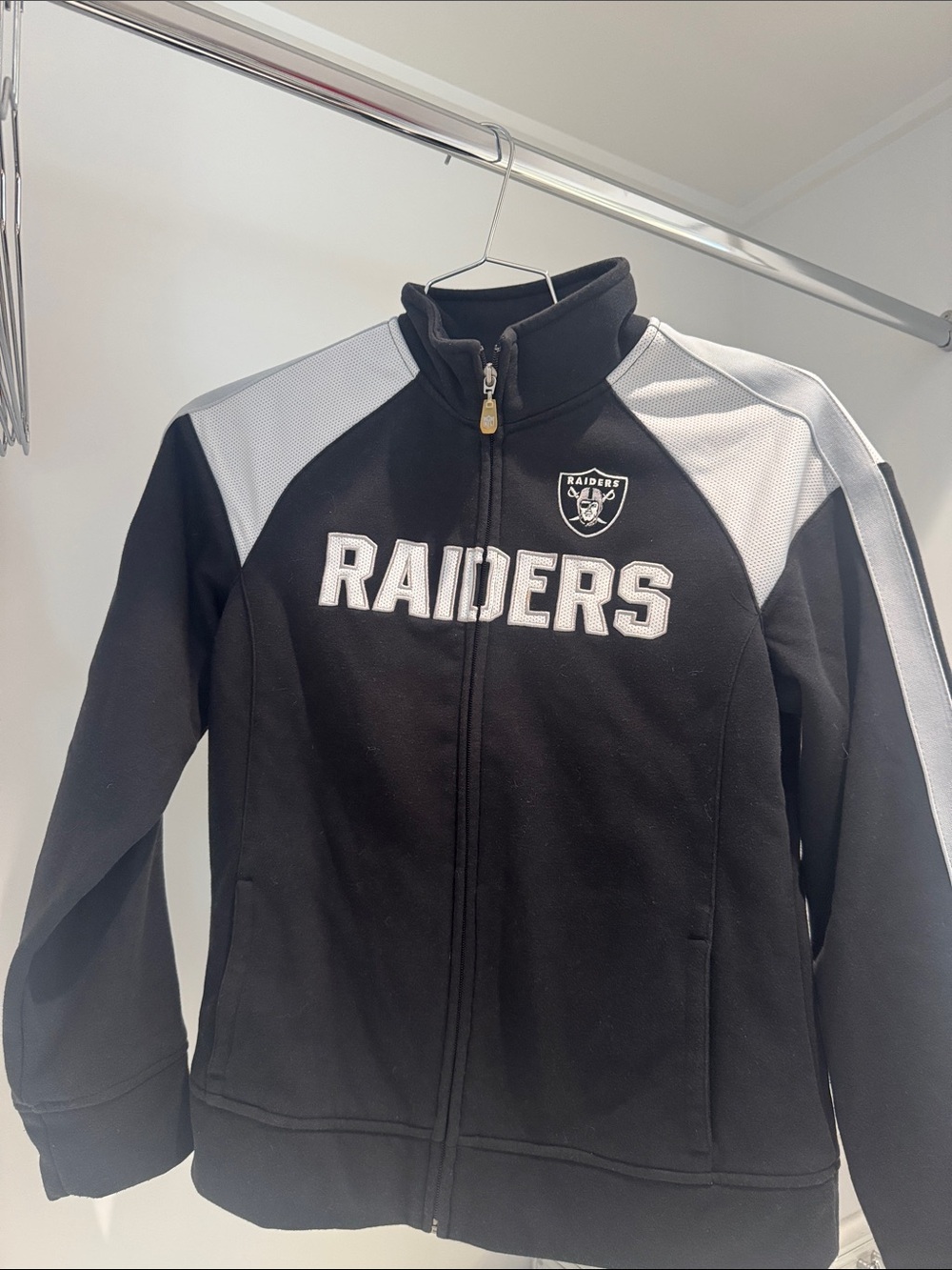 NFL Raiders Black and White Full-Zip Women's Sweater Jacket - Women Medium